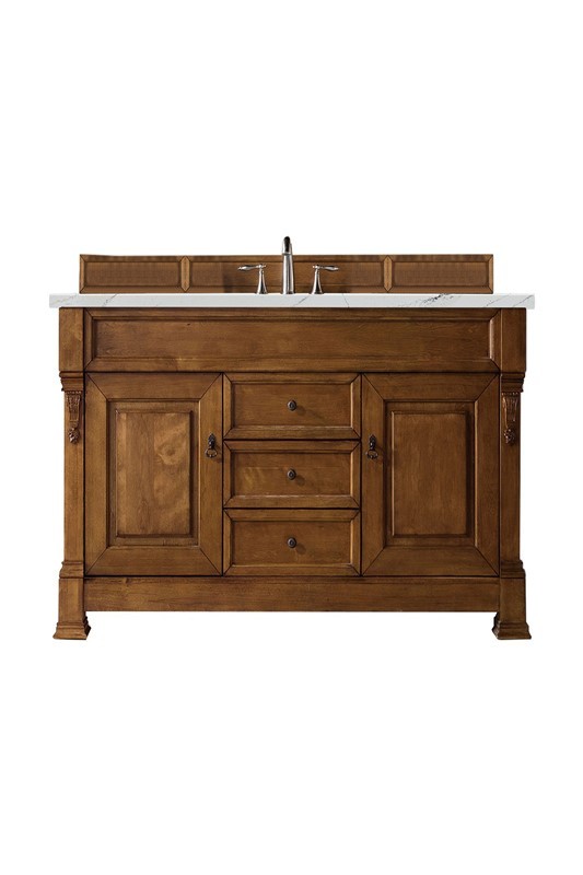 JAMES MARTIN 147-114-5371-3ENC BROOKFIELD 60 INCH SINGLE VANITY CABINET WITH ETHEREAL NOCTIS QUARTZ TOP - COUNTRY OAK