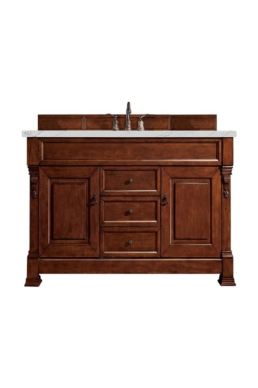 JAMES MARTIN 147-114-5381-3ENC BROOKFIELD 60 INCH SINGLE VANITY CABINET WITH ETHEREAL NOCTIS QUARTZ TOP - WARM CHERRY