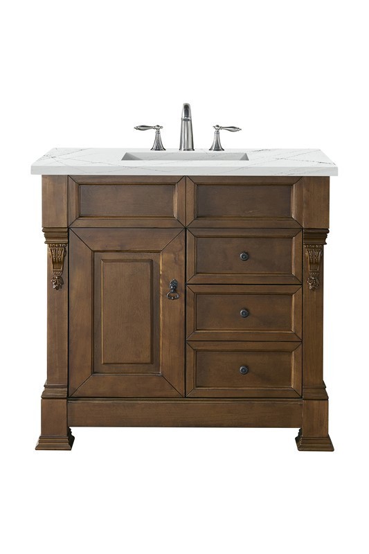 JAMES MARTIN 147-114-5576-3ENC BROOKFIELD 36 INCH SINGLE VANITY CABINET WITH ETHEREAL NOCTIS QUARTZ TOP - COUNTRY OAK