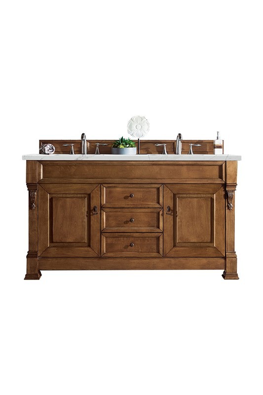JAMES MARTIN 147-114-5671-3ENC BROOKFIELD 60 INCH DOUBLE VANITY CABINET WITH ETHEREAL NOCTIS QUARTZ TOP - COUNTRY OAK