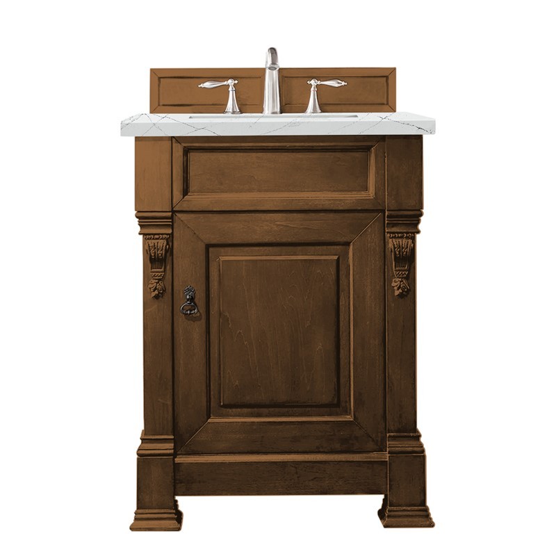 JAMES MARTIN 147-114-V26-COK-3ENC BROOKFIELD 26 INCH SINGLE VANITY CABINET WITH ETHEREAL NOCTIS QUARTZ TOP - COUNTRY OAK