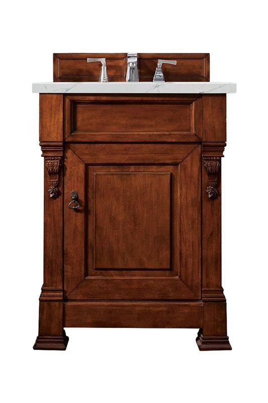 JAMES MARTIN 147-114-V26-WCH-3ENC BROOKFIELD 26 INCH SINGLE VANITY CABINET WITH ETHEREAL NOCTIS QUARTZ TOP - WARM CHERRY