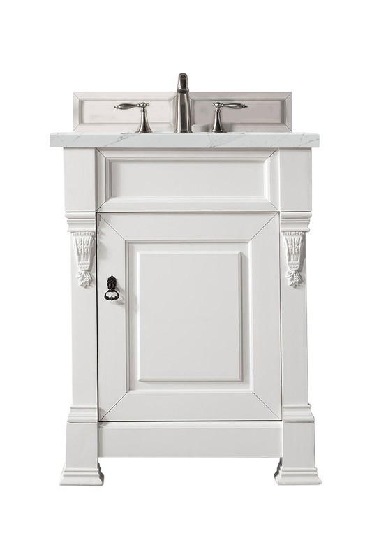JAMES MARTIN 147-V26-BW-3ENC BROOKFIELD 26 INCH SINGLE VANITY CABINET WITH ETHEREAL NOCTIS QUARTZ TOP - BRIGHT WHITE
