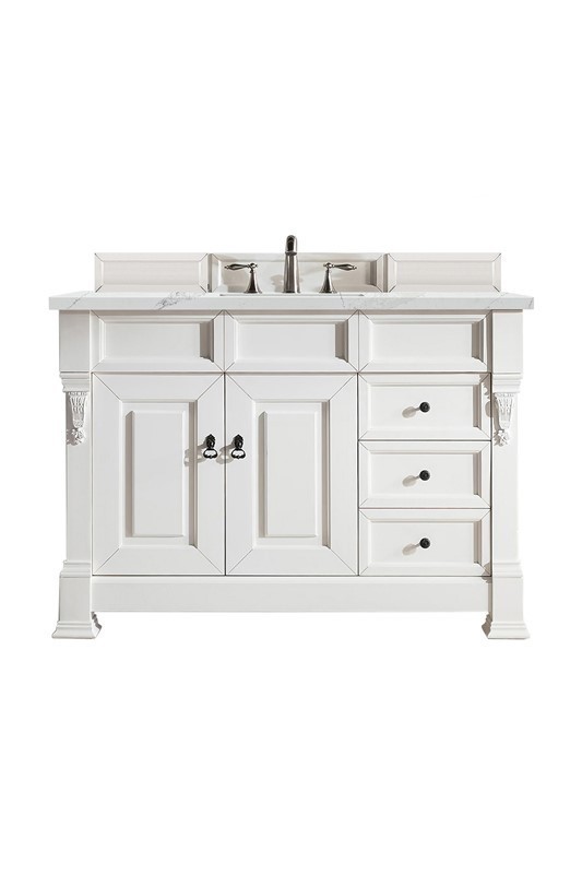 JAMES MARTIN 147-V48-BW-3ENC BROOKFIELD 48 INCH SINGLE VANITY CABINET WITH ETHEREAL NOCTIS QUARTZ TOP - BRIGHT WHITE