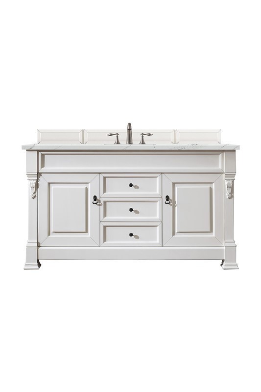 JAMES MARTIN 147-V60S-BW-3ENC BROOKFIELD 60 INCH SINGLE VANITY CABINET WITH ETHEREAL NOCTIS QUARTZ TOP - BRIGHT WHITE
