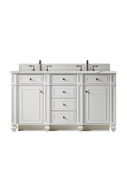 JAMES MARTIN 157-V60D-BW-3ENC BRISTOL 60 INCH DOUBLE VANITY CABINET WITH ETHEREAL NOCTIS QUARTZ TOP - BRIGHT WHITE