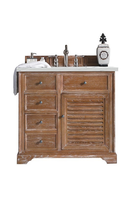 JAMES MARTIN 238-104-5511-3ENC SAVANNAH 36 INCH SINGLE VANITY CABINET WITH ETHEREAL NOCTIS QUARTZ TOP - DRIFTWOOD