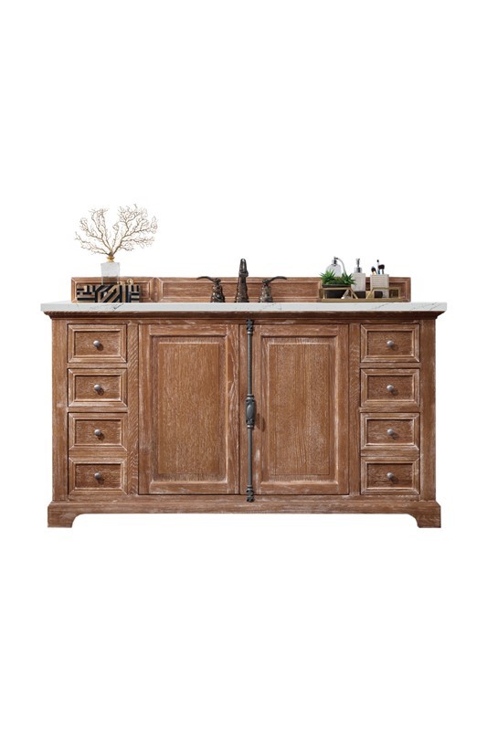 JAMES MARTIN 238-105-5311-3ENC PROVIDENCE 60 INCH SINGLE VANITY CABINET WITH ETHEREAL NOCTIS QUARTZ TOP - DRIFTWOOD