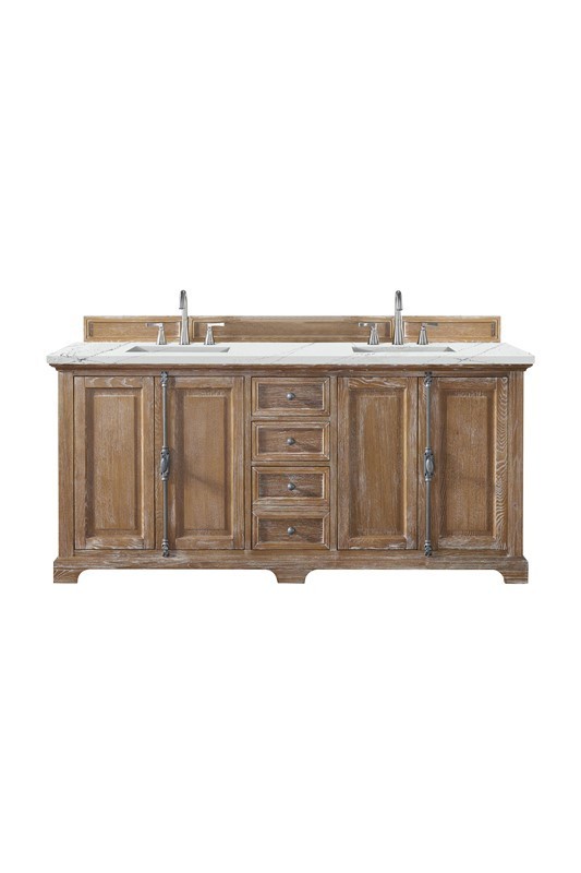 JAMES MARTIN 238-105-5711-3ENC PROVIDENCE 72 INCH DOUBLE VANITY CABINET WITH ETHEREAL NOCTIS QUARTZ TOP - DRIFTWOOD