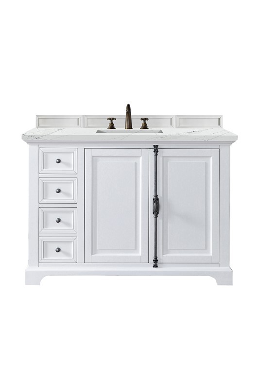 JAMES MARTIN 238-105-V48-BW-3ENC PROVIDENCE 48 INCH SINGLE VANITY CABINET WITH ETHEREAL NOCTIS QUARTZ TOP - BRIGHT WHITE