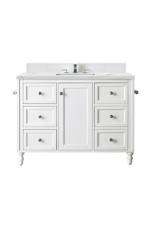 JAMES MARTIN 301-V48-BW-3ENC COPPER COVE ENCORE 48 INCH SINGLE VANITY CABINET WITH ETHEREAL NOCTIS QUARTZ TOP - BRIGHT WHITE