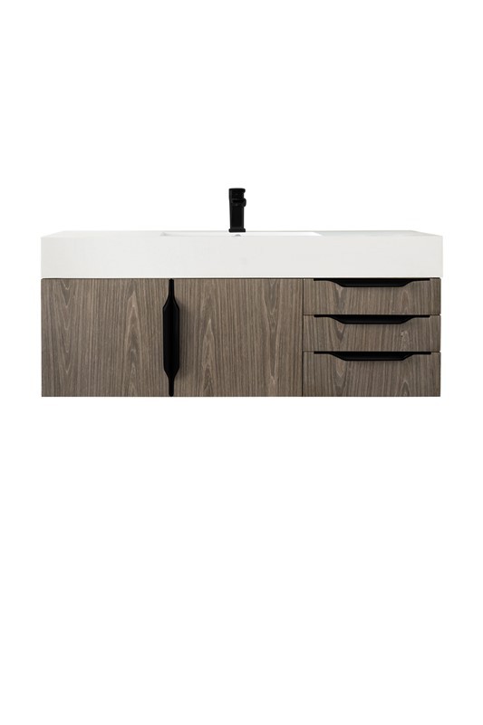 JAMES MARTIN 389-V48-AGR-MB-GW MERCER ISLAND 48 INCH SINGLE VANITY CABINET WITH GLOSSY WHITE COMPOSITE TOP - ASH GRAY