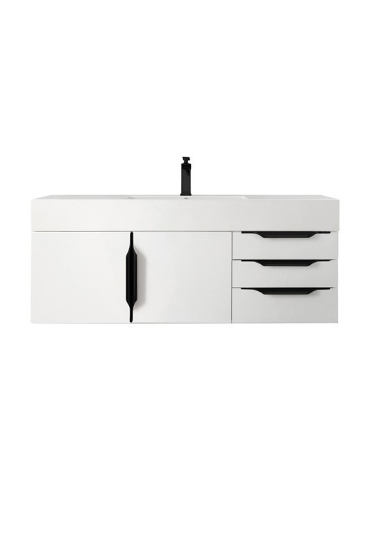 JAMES MARTIN 389-V48-GW-MB-GW MERCER ISLAND 48 INCH SINGLE VANITY CABINET WITH GLOSSY WHITE COMPOSITE TOP - GLOSSY WHITE