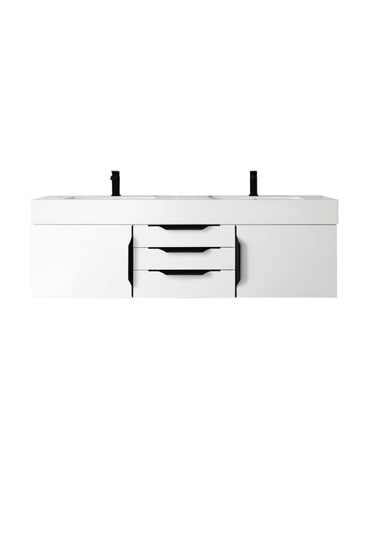 JAMES MARTIN 389-V59D-GW-MB-GW MERCER ISLAND 59 INCH DOUBLE VANITY CABINET WITH GLOSSY WHITE COMPOSITE TOP - GLOSSY WHITE