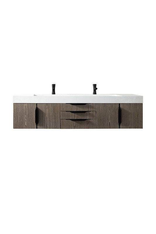 JAMES MARTIN 389-V72D-AGR-MB-GW MERCER ISLAND 72 1/2 INCH DOUBLE VANITY CABINET WITH GLOSSY WHITE COMPOSITE TOP - ASH GRAY