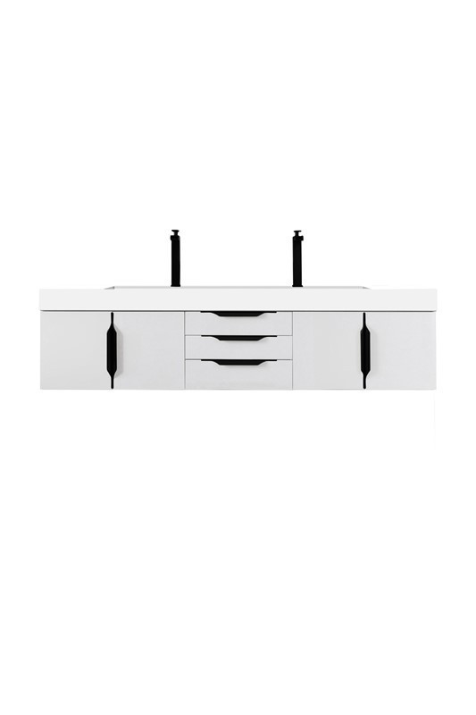 JAMES MARTIN 389-V72D-GW-MB-GW MERCER ISLAND 72 1/2 INCH DOUBLE VANITY CABINET WITH GLOSSY WHITE COMPOSITE TOP - GLOSSY WHITE