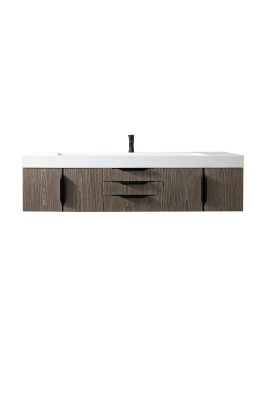 JAMES MARTIN 389-V72S-AGR-MB-GW MERCER ISLAND 72 1/2 INCH SINGLE VANITY CABINET WITH GLOSSY WHITE COMPOSITE TOP - ASH GRAY