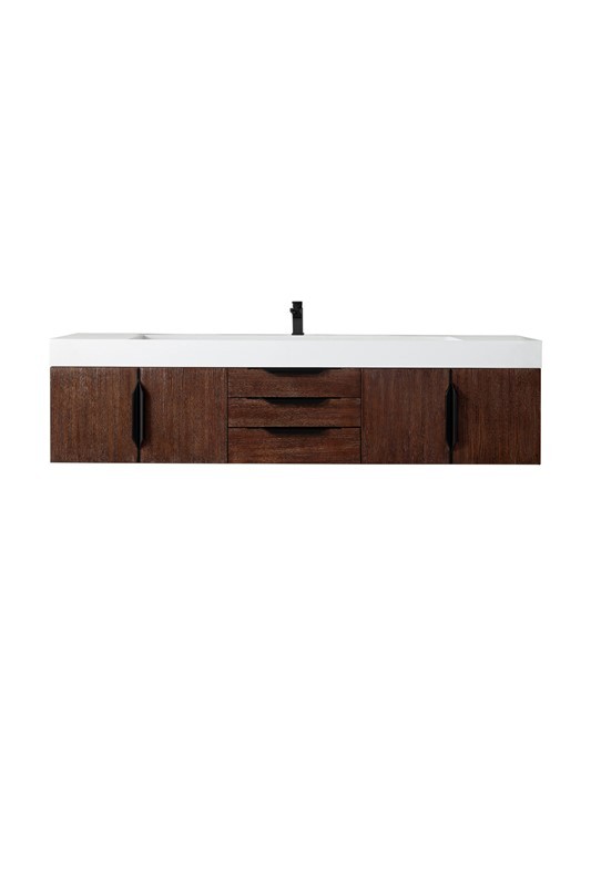JAMES MARTIN 389-V72S-CFO-MB-GW MERCER ISLAND 72 1/2 INCH SINGLE VANITY CABINET WITH GLOSSY WHITE COMPOSITE TOP - COFFEE OAK
