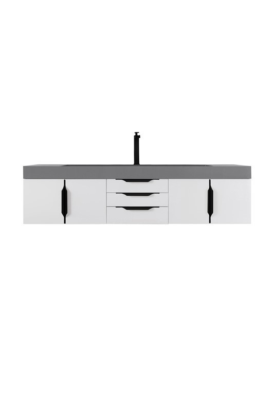 JAMES MARTIN 389-V72S-GW-MB-DGG MERCER ISLAND 72 1/2 INCH SINGLE VANITY CABINET WITH DUSK GREY GLOSSY COMPOSITE TOP - GLOSSY WHITE
