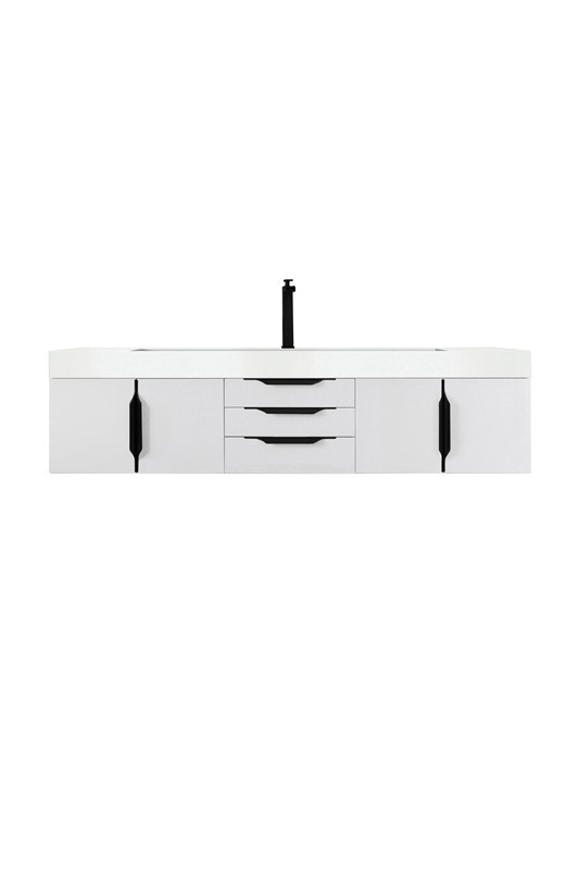 JAMES MARTIN 389-V72S-GW-MB-GW MERCER ISLAND 72 1/2 INCH SINGLE VANITY CABINET WITH GLOSSY WHITE COMPOSITE TOP - GLOSSY WHITE