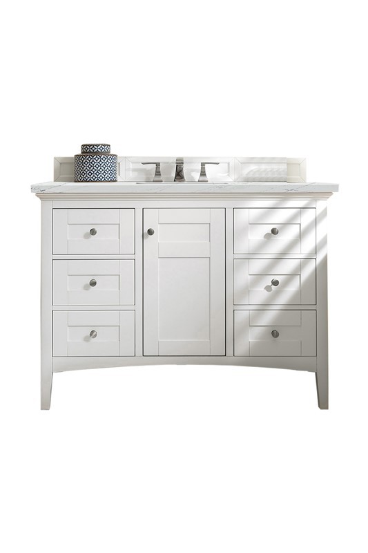 JAMES MARTIN 527-V48-BW-3ENC PALISADES 48 INCH SINGLE VANITY CABINET WITH ETHEREAL NOCTIS QUARTZ TOP - BRIGHT WHITE
