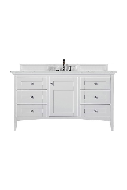 JAMES MARTIN 527-V60S-BW-3ENC PALISADES 60 INCH SINGLE VANITY CABINET WITH ETHEREAL NOCTIS QUARTZ TOP - BRIGHT WHITE