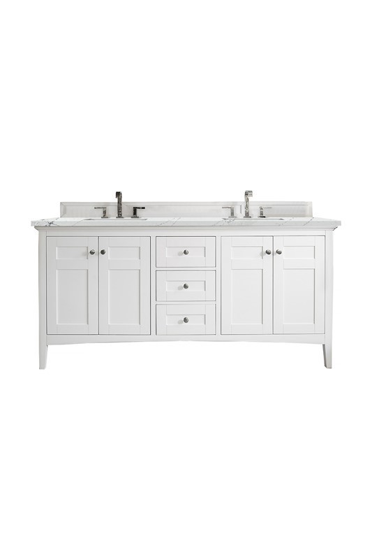 JAMES MARTIN 527-V72-BW-3ENC PALISADES 72 INCH DOUBLE VANITY CABINET WITH ETHEREAL NOCTIS QUARTZ TOP - BRIGHT WHITE