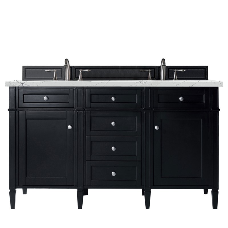 JAMES MARTIN 650-V60D-BKO-3ENC BRITTANY 60 INCH DOUBLE VANITY CABINET WITH ETHEREAL NOCTIS QUARTZ TOP - BLACK ONYX
