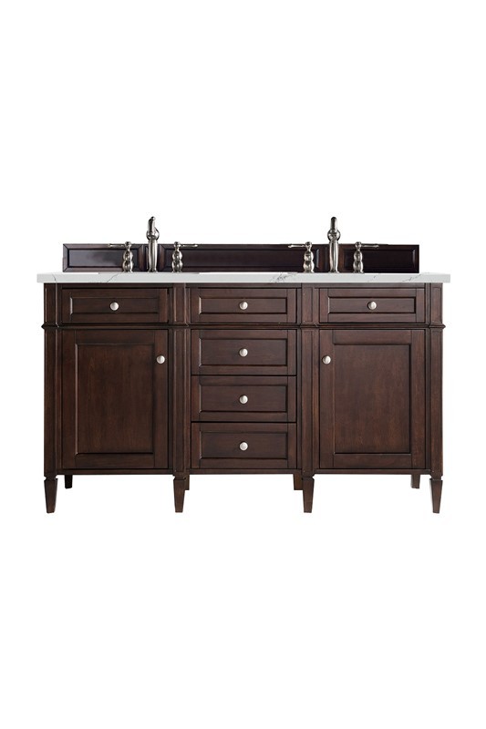 JAMES MARTIN 650-V60D-BNM-3ENC BRITTANY 60 INCH DOUBLE VANITY CABINET WITH ETHEREAL NOCTIS QUARTZ TOP - BURNISHED MAHOGANY