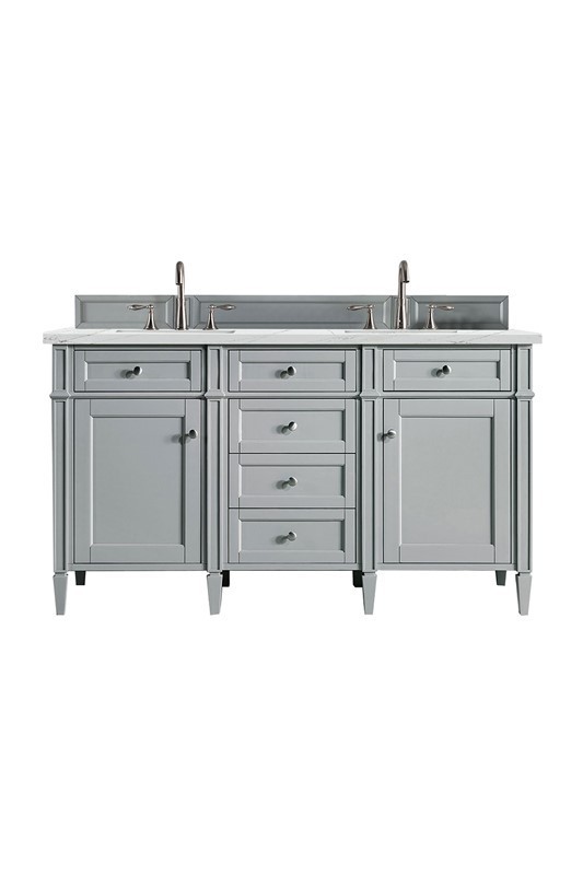 JAMES MARTIN 650-V60D-UGR-3ENC BRITTANY 60 INCH DOUBLE VANITY CABINET WITH ETHEREAL NOCTIS QUARTZ TOP - URBAN GRAY