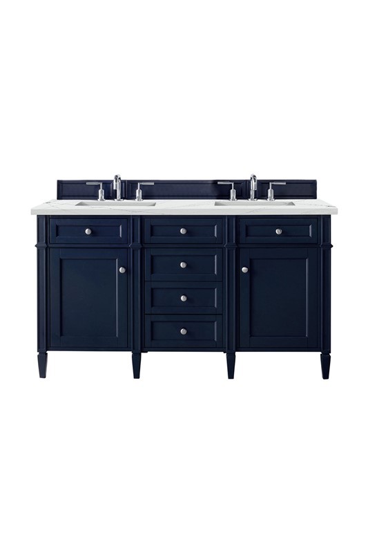 JAMES MARTIN 650-V60D-VBL-3ENC BRITTANY 60 INCH DOUBLE VANITY CABINET WITH ETHEREAL NOCTIS QUARTZ TOP - VICTORY BLUE