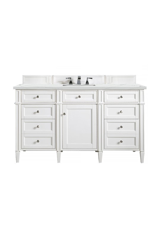 JAMES MARTIN 650-V60S-BW-3ENC BRITTANY 60 INCH SINGLE VANITY CABINET WITH ETHEREAL NOCTIS QUARTZ TOP - BRIGHT WHITE