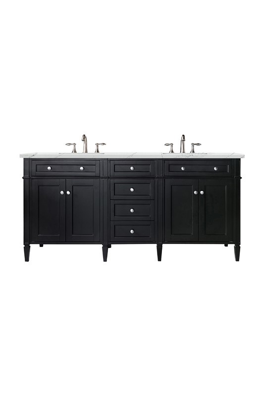 JAMES MARTIN 650-V72-BKO-3ENC BRITTANY 72 INCH DOUBLE VANITY CABINET WITH ETHEREAL NOCTIS QUARTZ TOP - BLACK ONYX