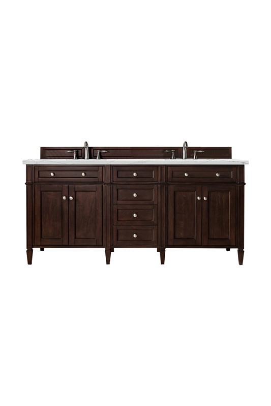 JAMES MARTIN 650-V72-BNM-3ENC BRITTANY 72 INCH DOUBLE VANITY CABINET WITH ETHEREAL NOCTIS QUARTZ TOP - BURNISHED MAHOGANY
