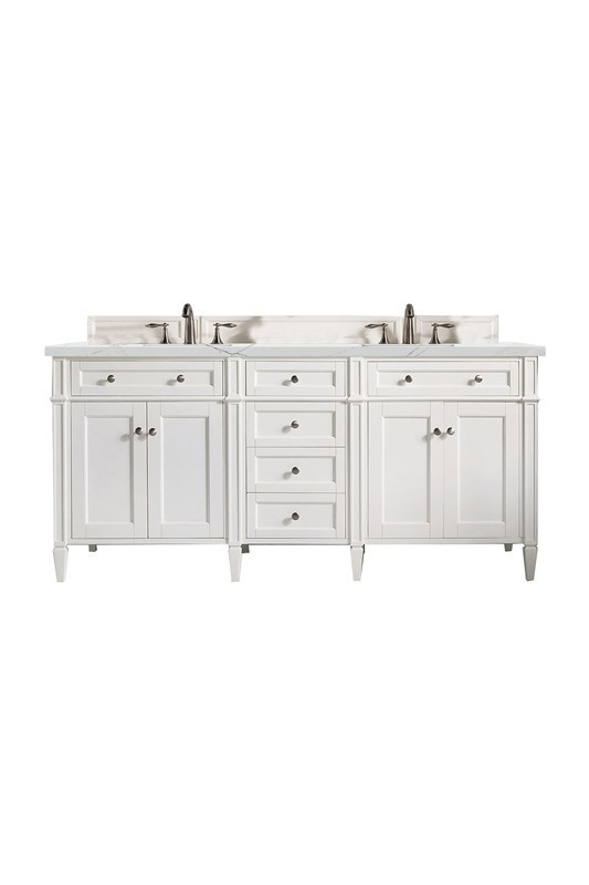 JAMES MARTIN 650-V72-BW-3ENC BRITTANY 72 INCH DOUBLE VANITY CABINET WITH ETHEREAL NOCTIS QUARTZ TOP - BRIGHT WHITE