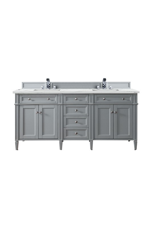 JAMES MARTIN 650-V72-UGR-3ENC BRITTANY 72 INCH DOUBLE VANITY CABINET WITH ETHEREAL NOCTIS QUARTZ TOP - URBAN GRAY