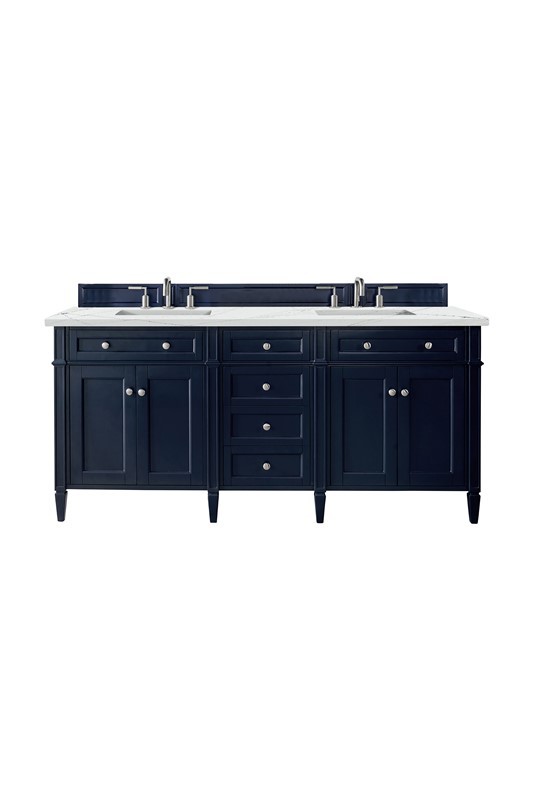 JAMES MARTIN 650-V72-VBL-3ENC BRITTANY 72 INCH DOUBLE VANITY CABINET WITH ETHEREAL NOCTIS QUARTZ TOP - VICTORY BLUE