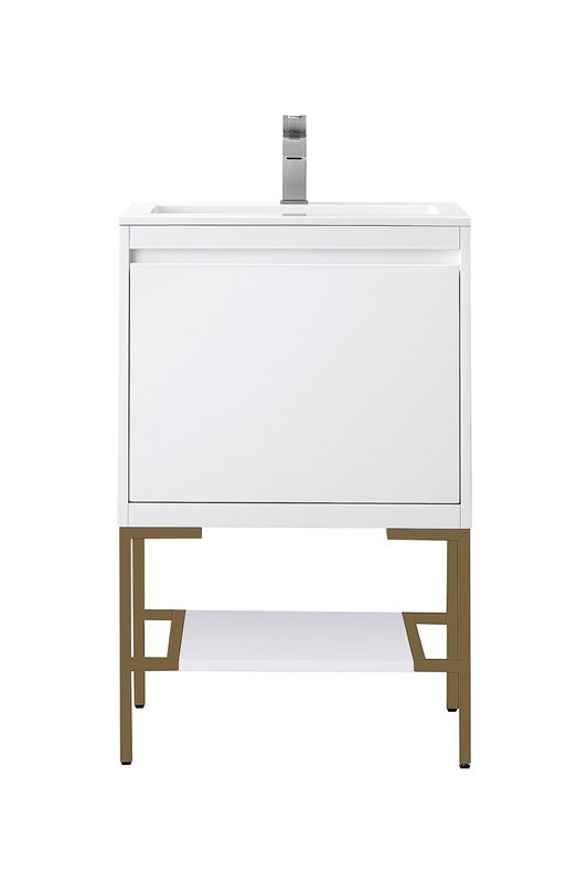 JAMES MARTIN 801V23.6GWRGDGW MILAN 23 5/8 INCH SINGLE VANITY CABINET WITH GLOSSY WHITE COMPOSITE TOP - GLOSSY WHITE