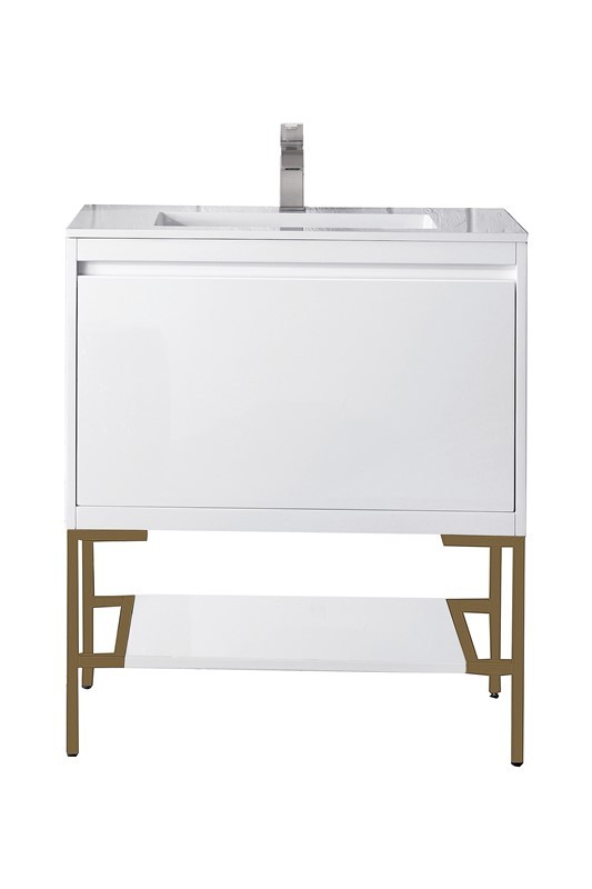 JAMES MARTIN 801V31.5GWRGDGW MILAN 31 1/2 INCH SINGLE VANITY CABINET WITH GLOSSY WHITE COMPOSITE TOP - GLOSSY WHITE