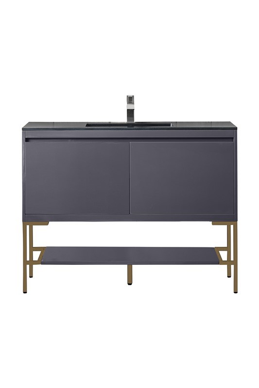 JAMES MARTIN 801V47.3MGGRGDCHB MILAN 47 1/4 INCH SINGLE VANITY CABINET WITH CHARCOAL BLACK COMPOSITE TOP - MODERN GREY GLOSSY