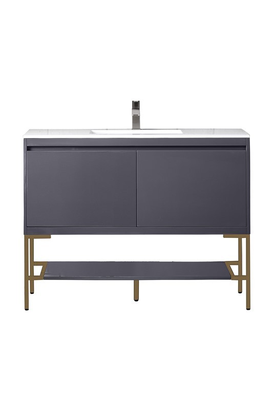 JAMES MARTIN 801V47.3MGGRGDGW MILAN 47 1/4 INCH SINGLE VANITY CABINET WITH GLOSSY WHITE COMPOSITE TOP - MODERN GREY GLOSSY
