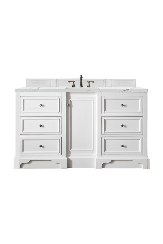 JAMES MARTIN 825-V60S-BW-3ENC DE SOTO 61 1/4 INCH SINGLE VANITY CABINET WITH ETHEREAL NOCTIS QUARTZ TOP - BRIGHT WHITE