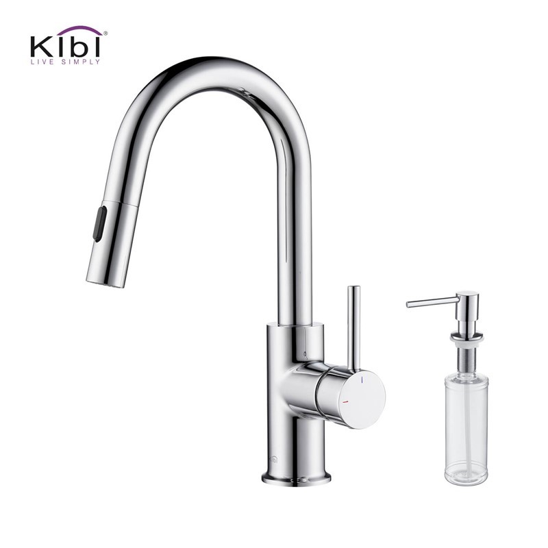 KIBI USA C-KKF2011-KSD100 LUXE 13 1/2 INCH SINGLE HOLE DECK MOUNT PULL-DOWN KITCHEN FAUCET WITH SPRAYER AND SOAP DISPENSER