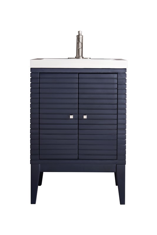 JAMES MARTIN E213V24NVBWG LINDEN 23 5/8 INCH SINGLE VANITY CABINET WITH WHITE GLOSSY COMPOSITE COUNTERTOP - NAVY BLUE
