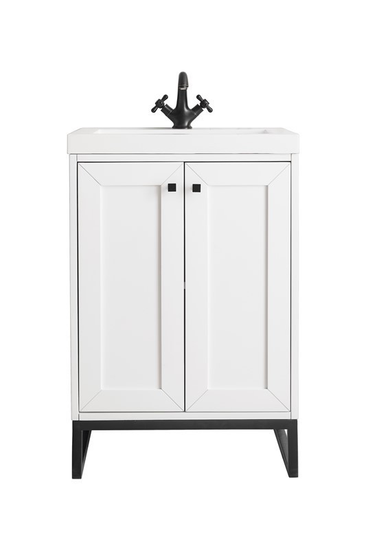 JAMES MARTIN E303V24GWMBKWG CHIANTI 23 5/8 INCH SINGLE VANITY CABINET WITH WHITE GLOSSY COMPOSITE COUNTERTOP - GLOSSY WHITE