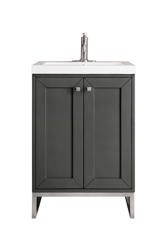 JAMES MARTIN E303V24MGBNKWG CHIANTI 23 5/8 INCH SINGLE VANITY CABINET WITH WHITE GLOSSY COMPOSITE COUNTERTOP - MINERAL GREY