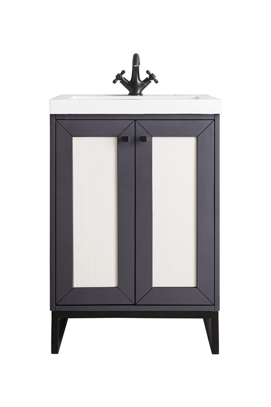 JAMES MARTIN E303V24MGMBKWG CHIANTI 23 5/8 INCH SINGLE VANITY CABINET WITH WHITE GLOSSY COMPOSITE COUNTERTOP - MINERAL GREY