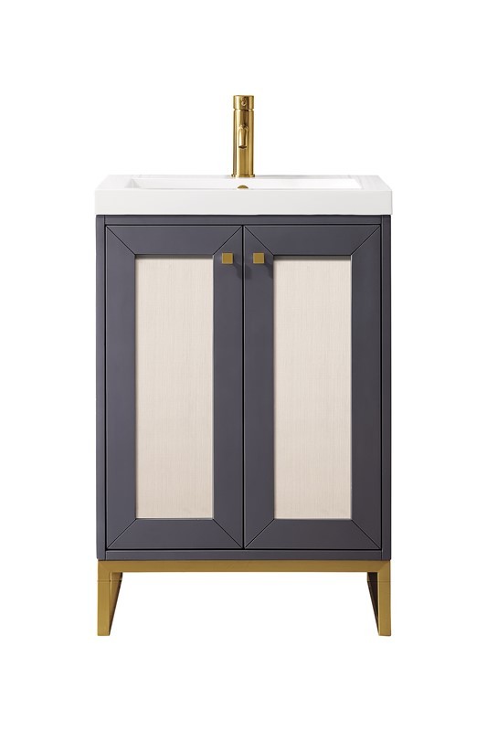 JAMES MARTIN E303V24MGRGDWG CHIANTI 23 5/8 INCH SINGLE VANITY CABINET WITH WHITE GLOSSY COMPOSITE COUNTERTOP - MINERAL GREY