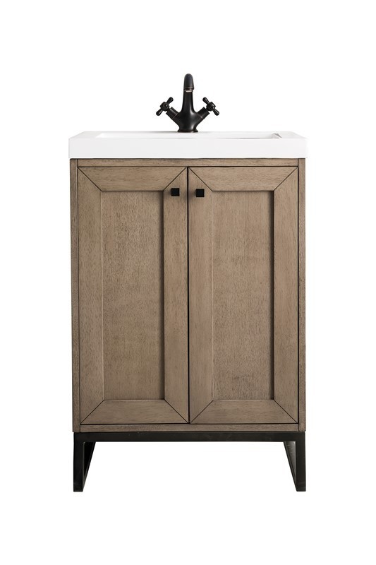 JAMES MARTIN E303V24WWMBKWG CHIANTI 23 5/8 INCH SINGLE VANITY CABINET WITH WHITE GLOSSY COMPOSITE COUNTERTOP - WHITEWASHED WALNUT