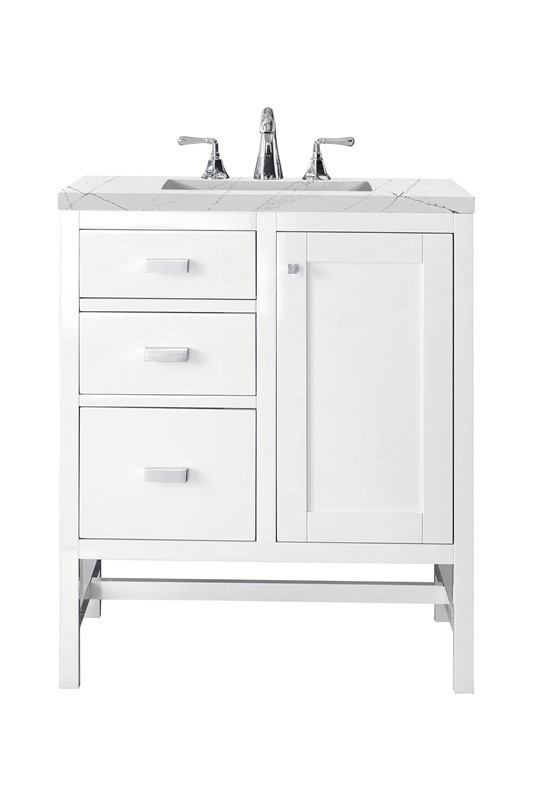 JAMES MARTIN E444-V30-GW-3ENC ADDISON 30 INCH SINGLE VANITY CABINET WITH ETHEREAL NOCTIS TOP - GLOSSY WHITE